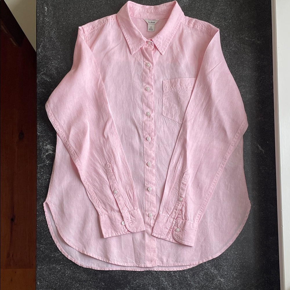 EUC L.L. Bean Pink Women’s Button Down Shirt Size Small (S) Petite Linen